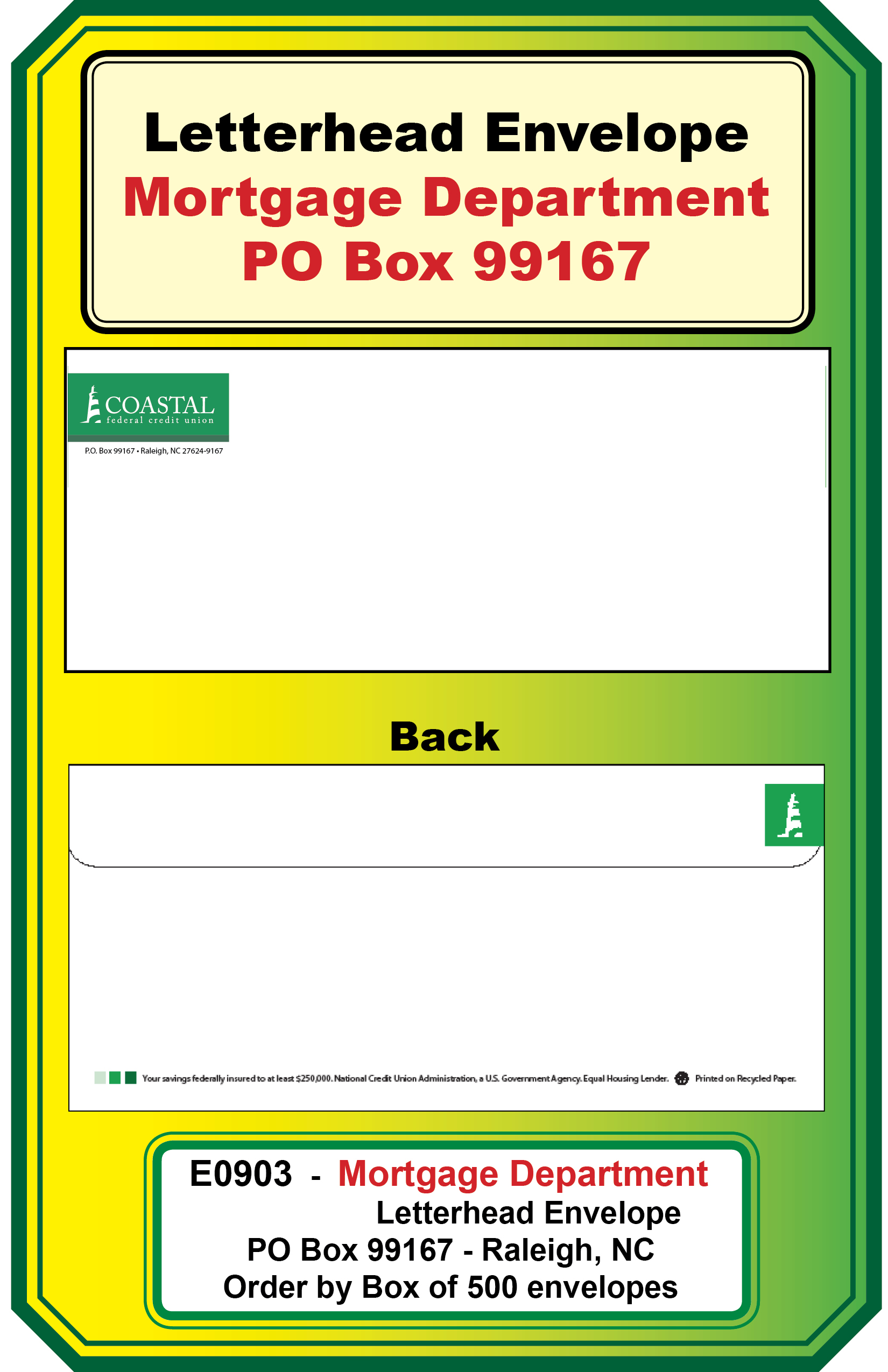 Letterhead Envelope (Mortgage Department)**<b>Order By:Box of 500 envelopes<b>